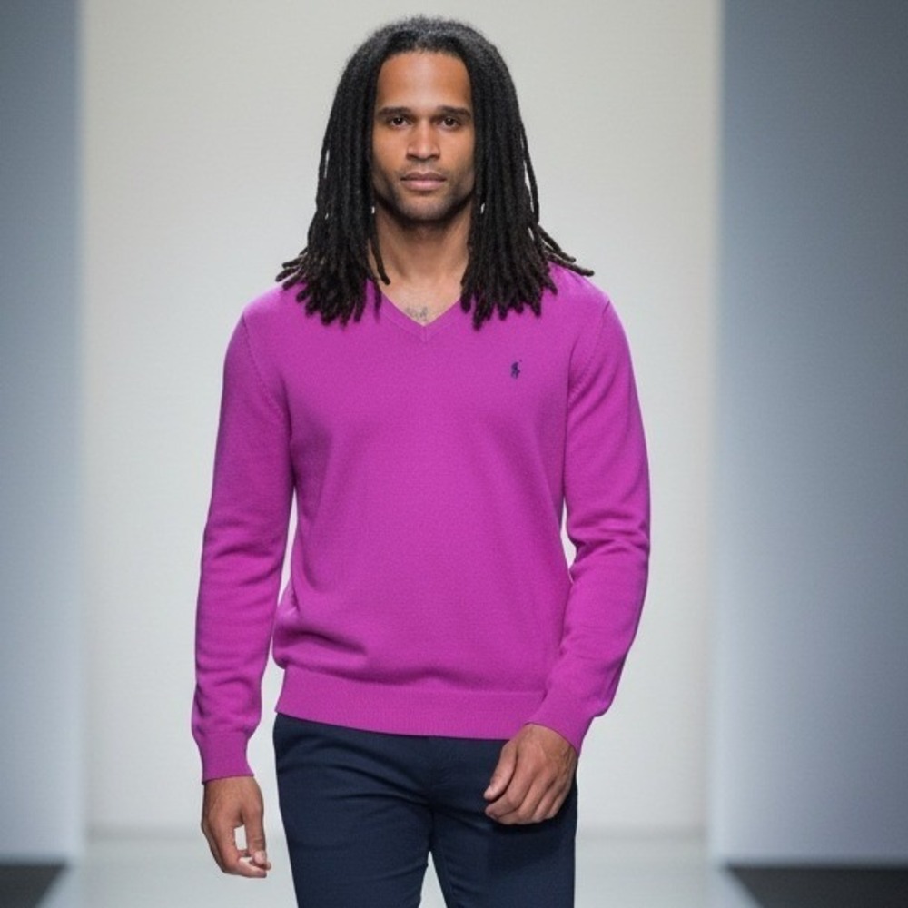 Polo Ralph Lauren Mens XL Vintage V-Neck Sweater Orchid Purple Pima Cotton ‎ Y2K
